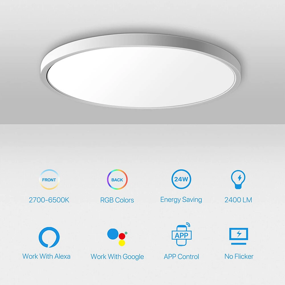 (image for) 36W 40cm Smart LED Ceiling Light Dimmable 2700K~6500K With RGB Ambient Light Works with Alexa Google Home for Bedroom Living Room