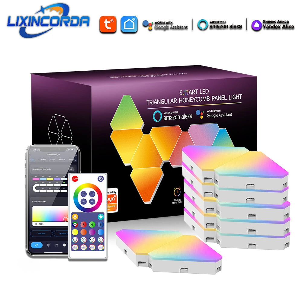 (image for) LIXINCORDA Smart RGBIC LED Triangle Light Panels Music Sync APP/Remote/Voice Control With Alexa & Google Wall Art & Room Decor