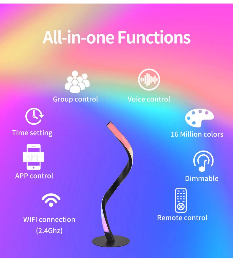 (image for) WiFi Spiral Bedside Table Lamp RGB LED Night Light Support Voice Control Tuya Smart Life APP Work With Alexa Google Home